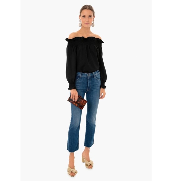 Tuckernuck Off the Shoulder Marguerite Blouse Long Sleeves Smocked Black Small - Picture 5 of 11